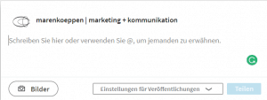 LinkedIn Unternehmensseite - Beitragsfenster